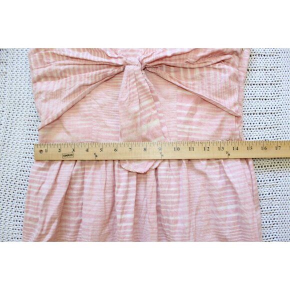 Anthropologie Whit Two Pink Midi dress Striped Twist Knot Cotton Neck Size 4P - Picture 3 of 11